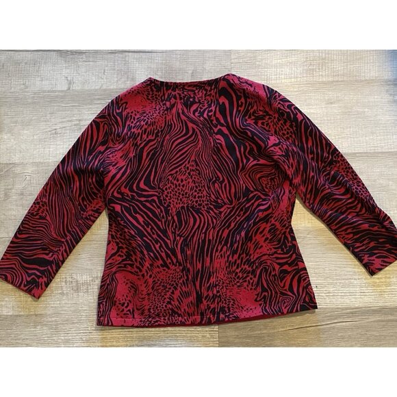 Cable & Gauge L Red Black Animal Print Button Up Cardigan Sweater Rhinestones - Picture 7 of 9